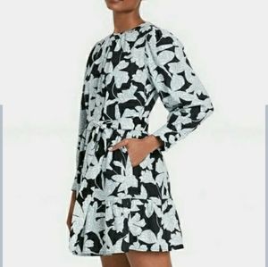 Who What Wear Tiered Mini Dress Small Linen Blend Floral Balloon Long Sleeve